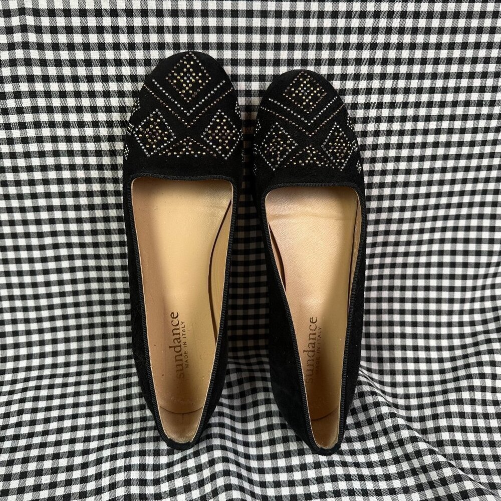 Sundance Studded Black Loafer Ballet Flat Shoes Women's Size EU 38 / US 7.5
